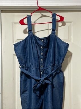 Eighty Eight Navy Denim-Style Button-Front Jumpsuit with Tie Waist